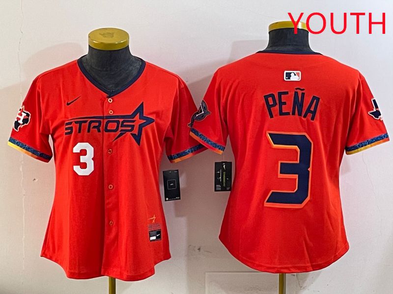 Youth Houston Astros #3 Pena Orange Fourth generation Joint Name Nike 2025 MLB Jersey style 2->youth mlb jersey->Youth Jersey